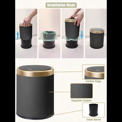 Modern DoubleLayer PressTop Trash Bin  White  Black Waste Basket For Bathroom Office  Bedroom 3
