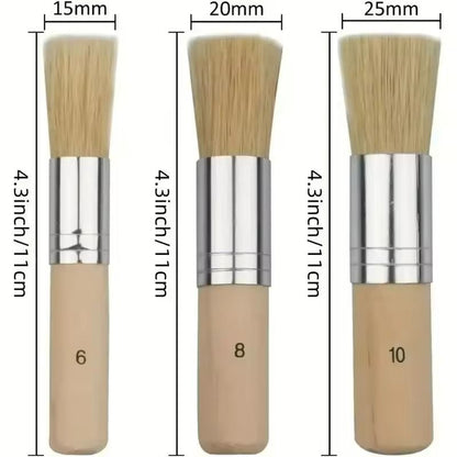 3PCS Wooden Stencil Brush Set  Natural Bristle Paint Brushes For Acrylic Wood  Oil Painting 2