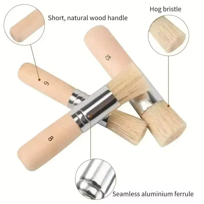 3PCS Wooden Stencil Brush Set  Natural Bristle Paint Brushes For Acrylic Wood  Oil Painting 3