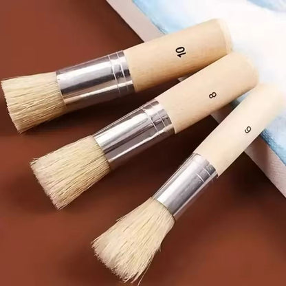 3PCS Wooden Stencil Brush Set – Natural Bristle Paint Brushes for Acrylic, Wood & Oil Painting