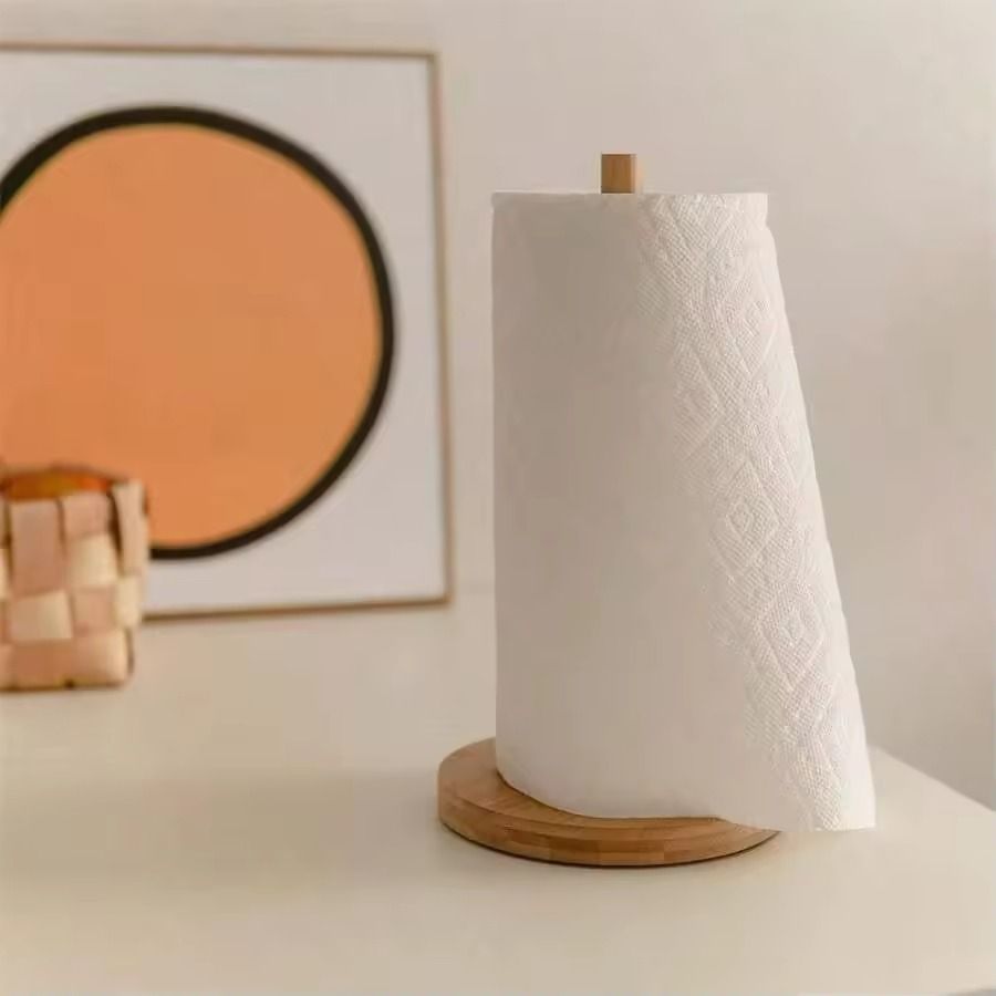Wooden Freestanding Paper Towel Holder  Kitchen  Dining Room Tissue Roll Dispenser 4