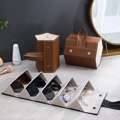 Foldable Hanging Travel Glasses Case  PU Leather Eyewear Organizer With 3 Or 5 Slots 5