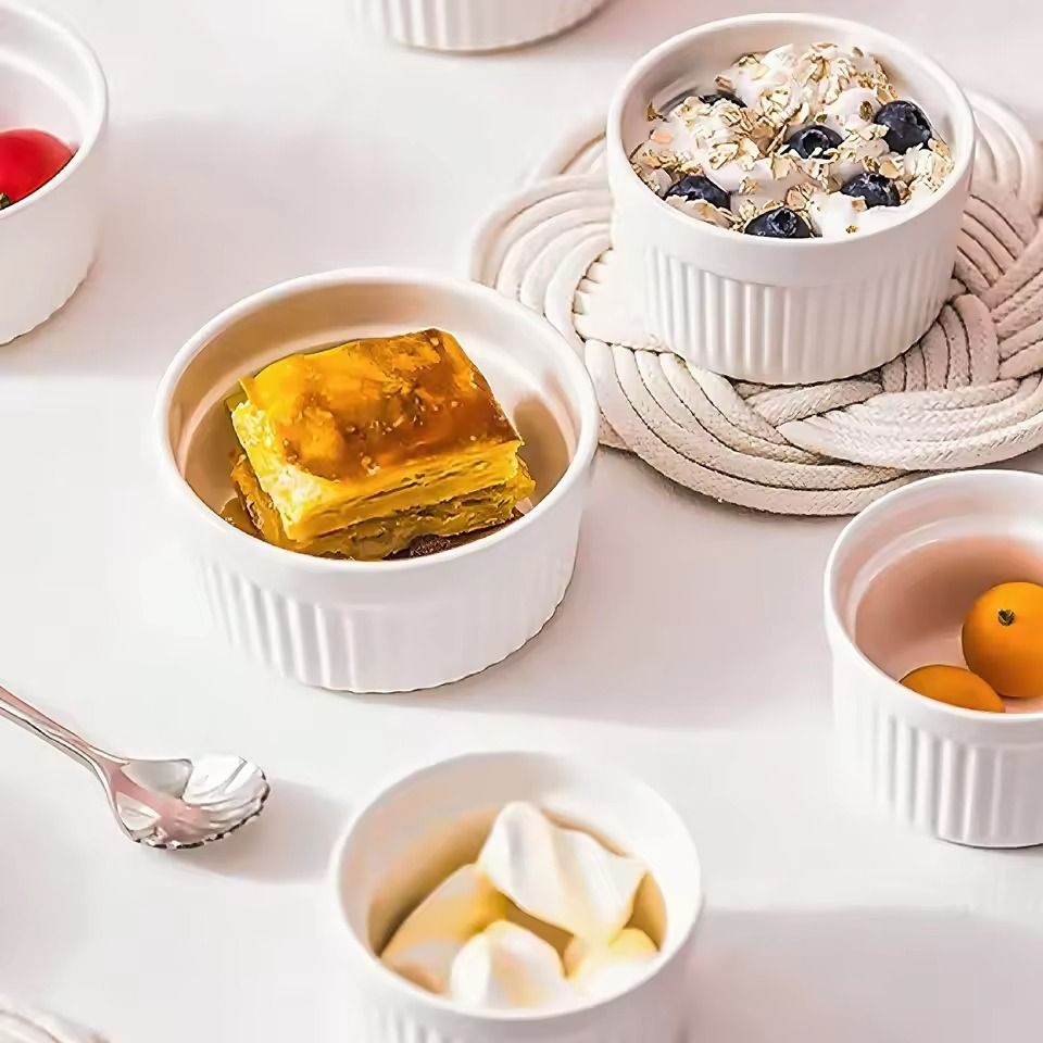 Premium Ceramic Striped Bowls  HeatResistant NonStick Dessert  Snack Serving Bowls 3