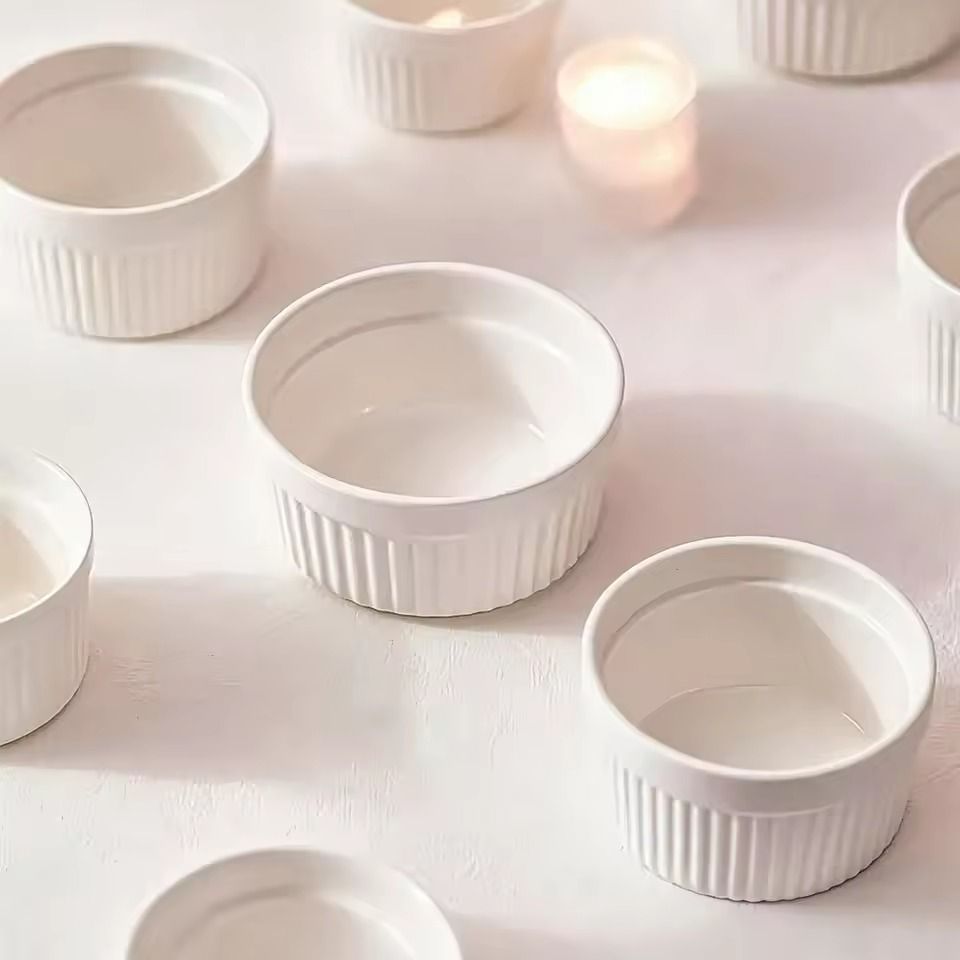 Premium Ceramic Striped Bowls  HeatResistant NonStick Dessert  Snack Serving Bowls 4