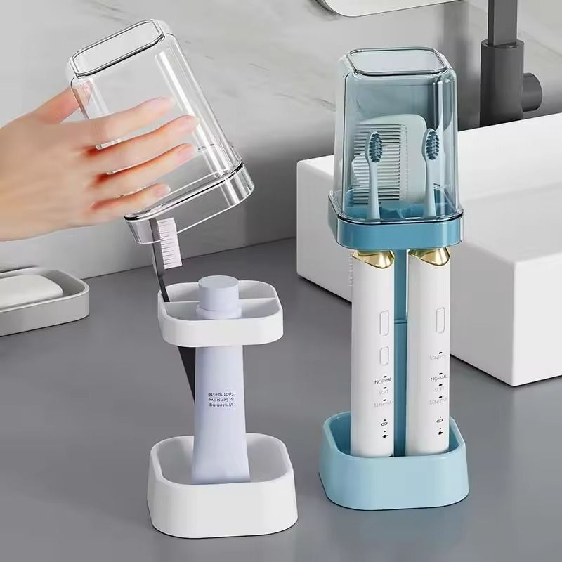 Minimalist Toothbrush Holder Set  Compact Bathroom Organizer With Gargle Cup  Tumbler Rack 3