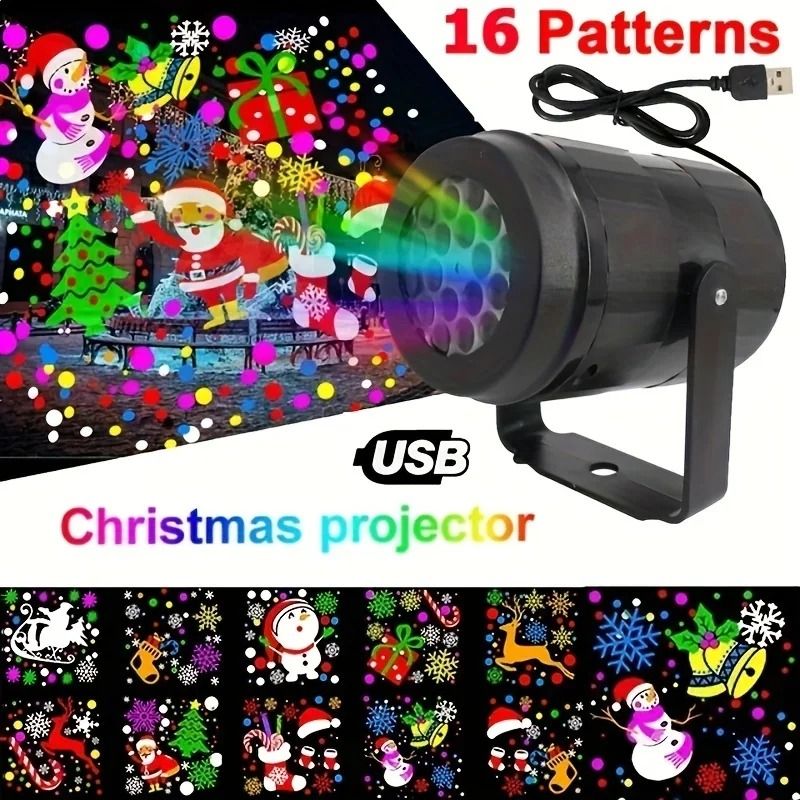 Snowflake Christmas Laser Projector Light with 16 Rotating LED Patterns for Holiday Decoration