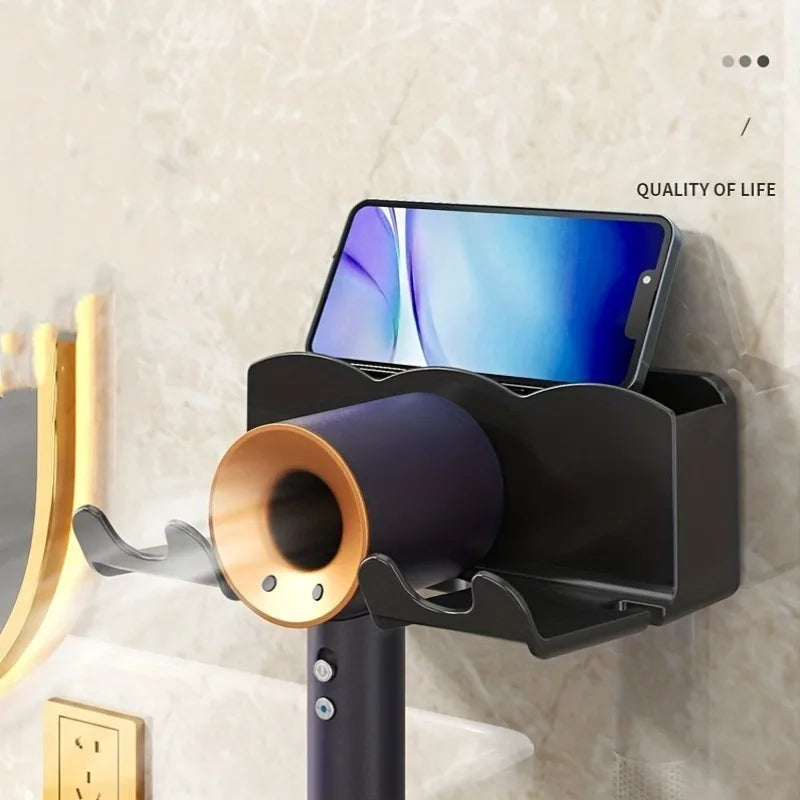 1pc Hair Dryer Storage Rack, Bathroom Air Duct Storage, Non Perforated Bathroom Wall Mounted Bracket, Hair Dryer Rack