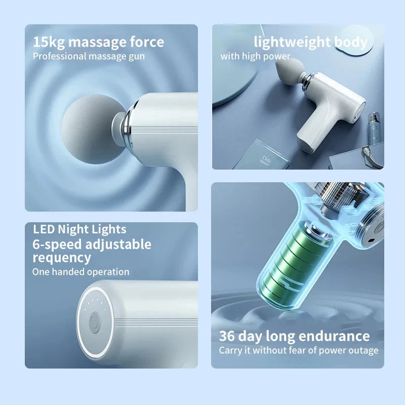 Electric Massage Gun for Full Body Relaxation, Portable with Interchangeable Heads & LED Light
