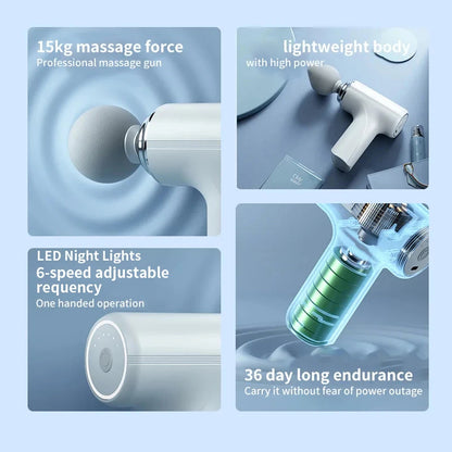 Electric Massage Gun for Full Body Relaxation, Portable with Interchangeable Heads & LED Light