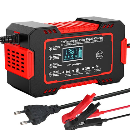 Pulse Repair LCD Display, Smart Fast Charge Car Battery Charger, AGM GEL Lead-Acid Charger for Auto and Motorcycle