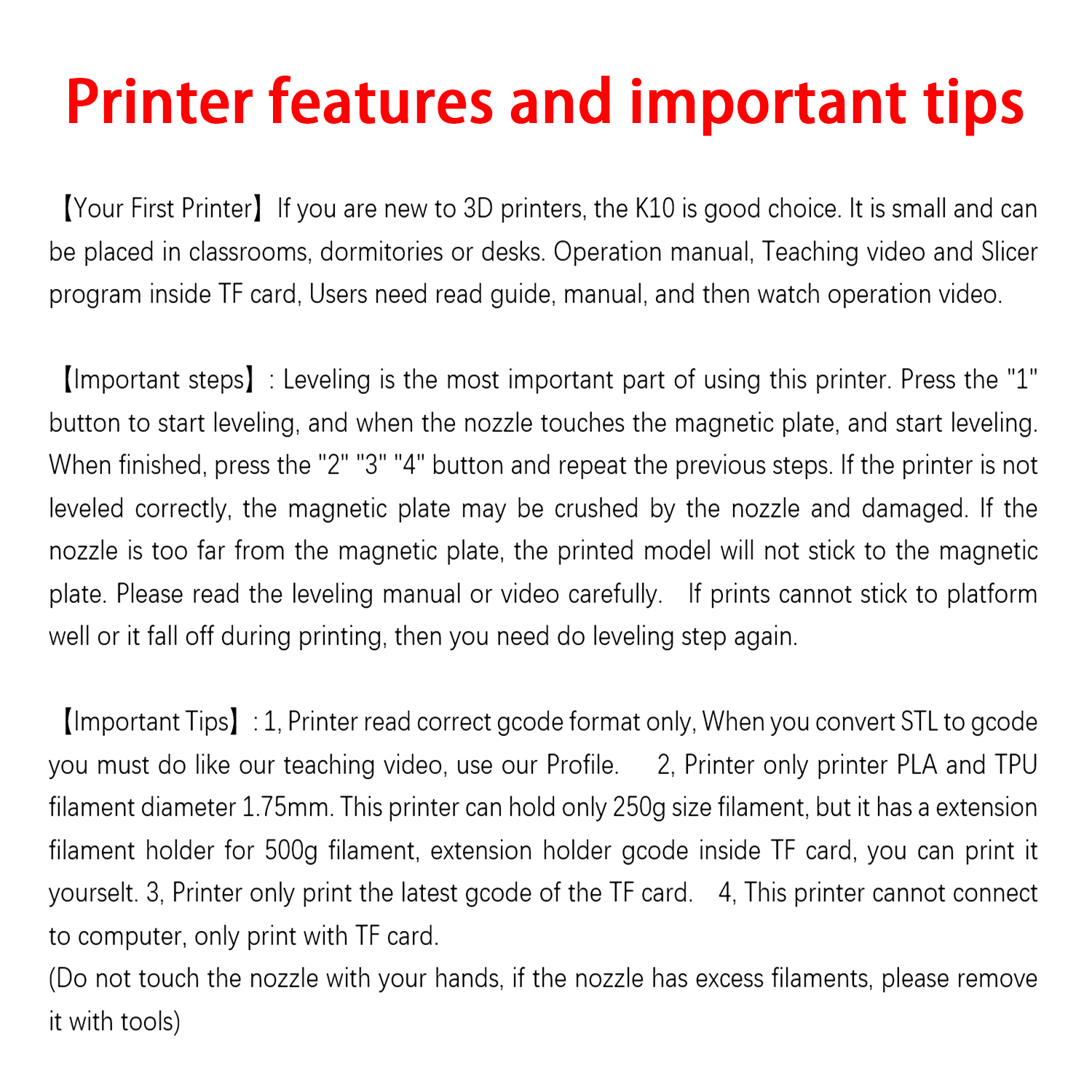 Entry Level EasyThreed Printer Compatible With PLA TPU Filament Power Adaptor Included 3
