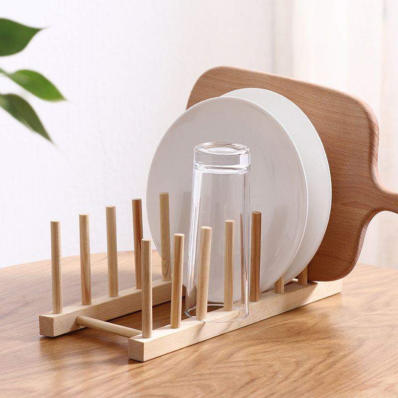Wooden Kitchen Organizer Pot Lid Holder, Plate Storage Rack and Multifunction Shelf for Cups, Cutting Boards, Books