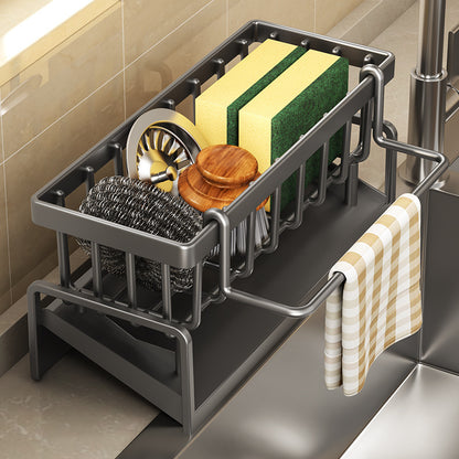 Kitchen Sink Drain Rack Organizer, Plastic Self-draining Sink Shelf, Soap Sponge Holder, Dishcloth Towel Rack
