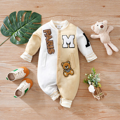 Spring Autumn Baby Cartoon Jumpsuit, Long Sleeved Baseball Clothes, Trendy And Handsome Baby Clothes