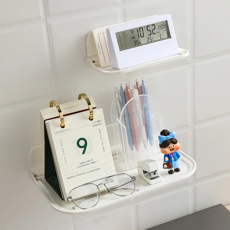 Folding Wall Mounted Shelf Space Saving Storage Rack PunchFree Phone Holder Wifi Router Tray Bathro 1