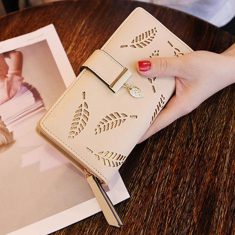 PU Leather Phone Purse Ladies Fashion Wallet Female Hollow Leaves Clutch Handbag Coin Card Holders  1