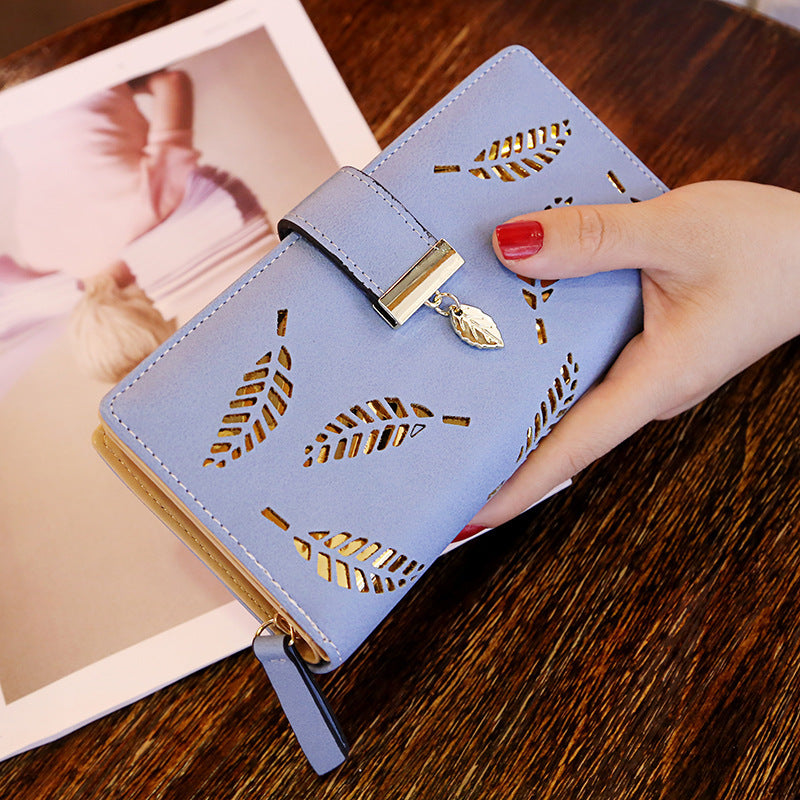 PU Leather Phone Purse Ladies Fashion Wallet Female Hollow Leaves Clutch Handbag Coin Card Holders  2
