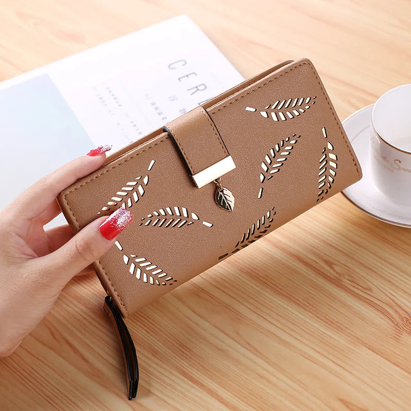 PU Leather Phone Purse Ladies Fashion Wallet Female Hollow Leaves Clutch Handbag Coin Card Holders  9