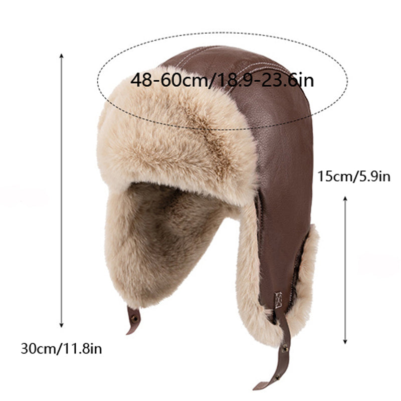 Faux Fur Leather Snow Cap Winter Thick Warm Russian Ushanka Hat For Men Womens With Ear Flaps 6