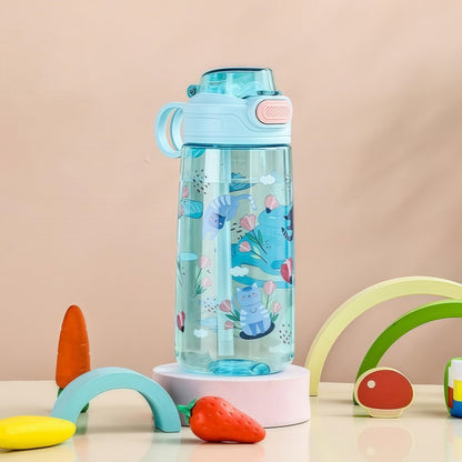 Cute Cartoon Animal Water Bottle with Safety Lock, Leak-proof Straw Cup for Kids Outdoor Travel Camping Jug