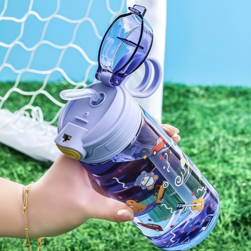 Cute Cartoon Animal Water Bottle with Safety Lock, Leak-proof Straw Cup for Kids Outdoor Travel Camping Jug
