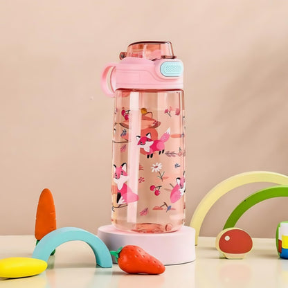 Cute Cartoon Animal Water Bottle with Safety Lock, Leak-proof Straw Cup for Kids Outdoor Travel Camping Jug
