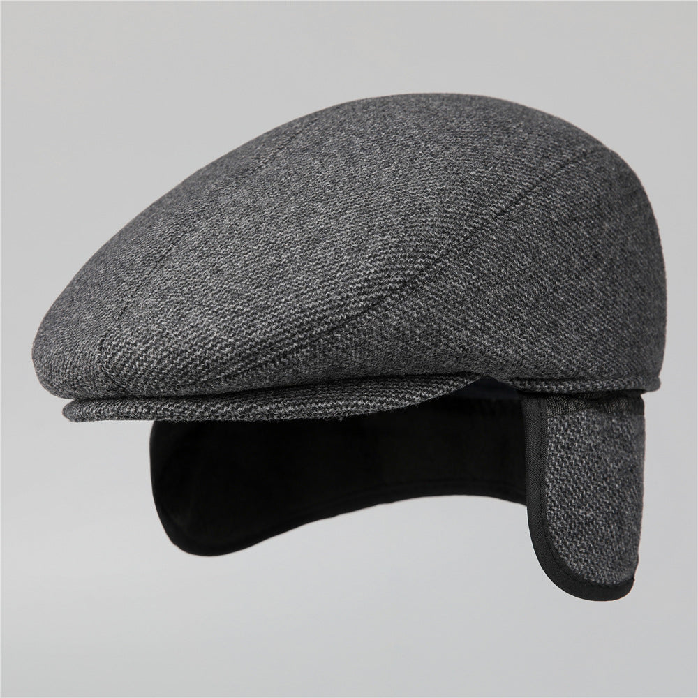 Wool Blend Peaked Hat, Winter Thermal Ear Flap Cap for Men, Cold Weather, Outdoor Sports, Hunting Hat