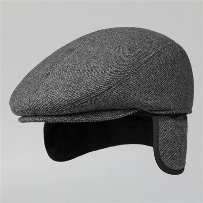 Wool Blend Peaked Hat, Winter Thermal Ear Flap Cap for Men, Cold Weather, Outdoor Sports, Hunting Hat