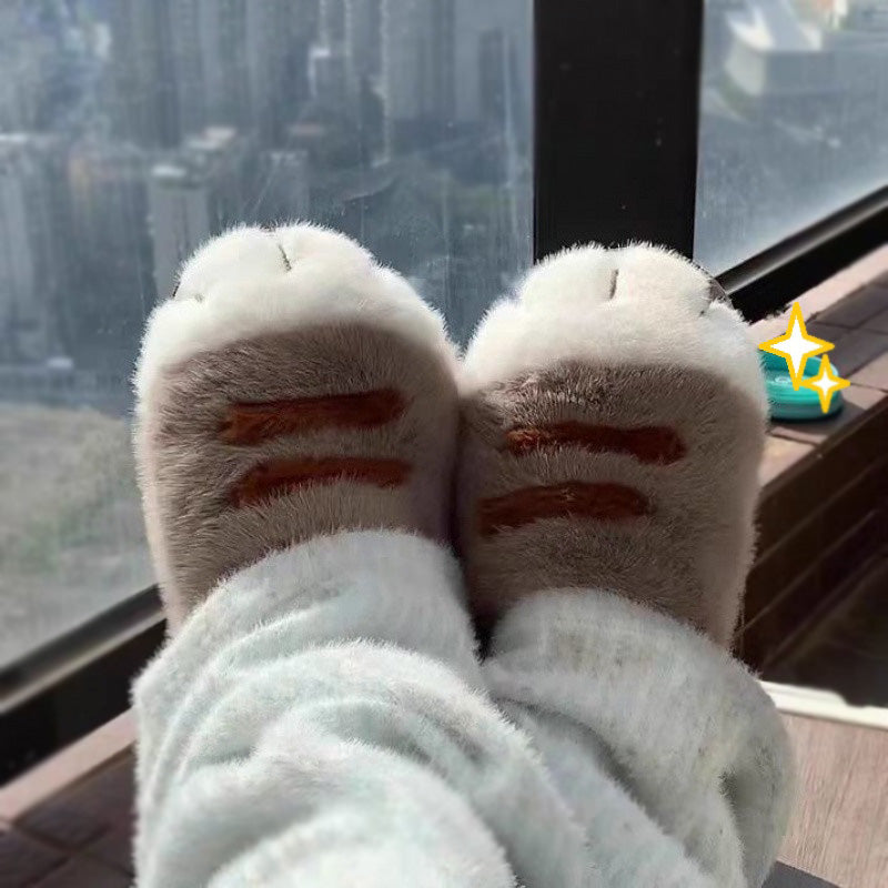 Womens Adorable Kitty Claw Slippers, Warm Furry Mules, Non-Slip Fluffy Slides, Cat Outdoor Fashion Home Shoes