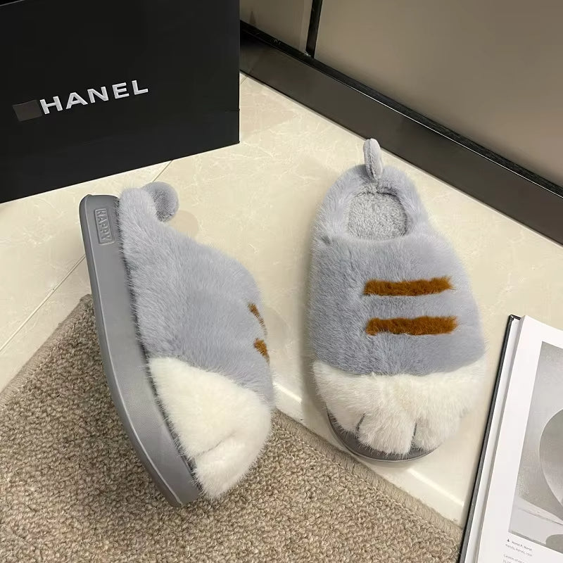 Womens Adorable Kitty Claw Slippers Warm Furry Mules NonSlip Fluffy Slides Cat Outdoor Fashion Home 4