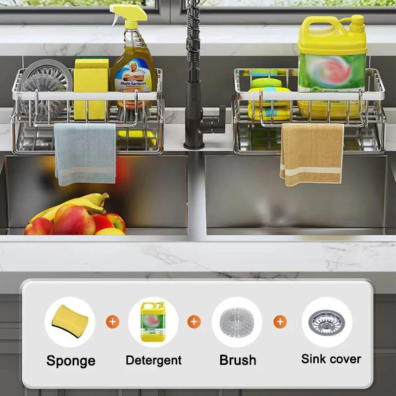 Kitchen Multifunctional Stainless Steel Sink Drain Rack Organizer Kitchen Sponge Cleanser Holder Dr 4