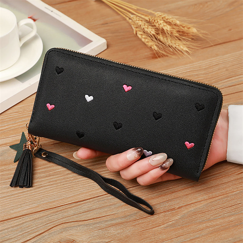 Women Long Wallets Purses, Luxury Love Heart Phone Wallet, Ladies Card Holder Clutch