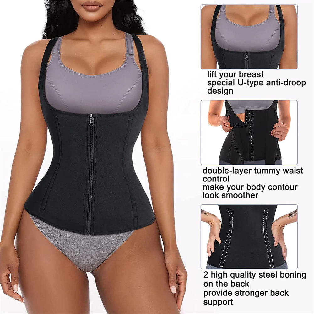 Women Waist Trainer Tank Top Zipper Body Shaper, Tummy Control Sleeveless Activewear, Shaping Underwear for Women