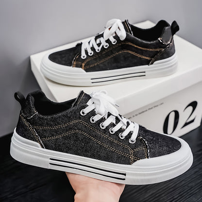 Mens Fashion Denim Sneakers New Streetwear Shoes, Canvas Trainers Hip-Hop Tied Up Runway Boy Sneakers