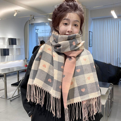 Thick Large Blanket Shawl Scarf Womens Plaid Comfortable Scarf Womens Autumn And Winter HeartPatter 3