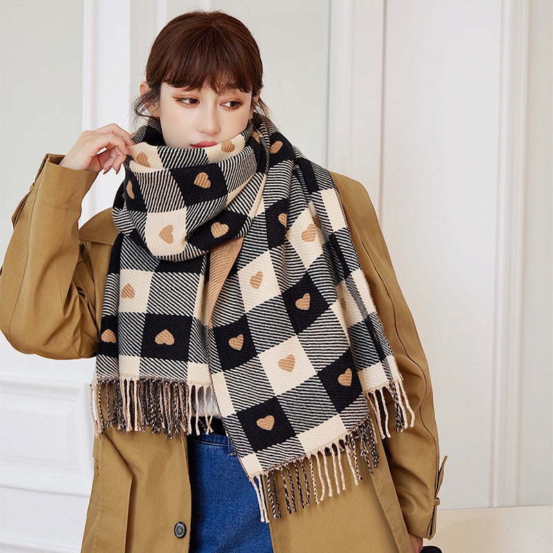 Thick Large Blanket Shawl Scarf Womens Plaid Comfortable Scarf Womens Autumn And Winter HeartPatter 5