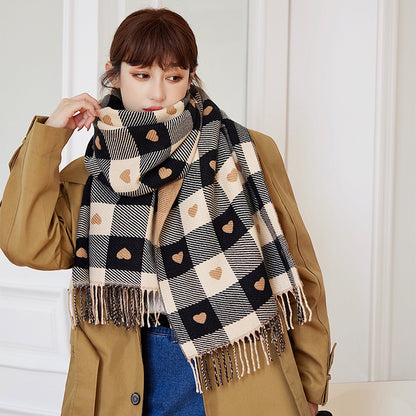Thick Large Blanket Shawl Scarf Womens Plaid Comfortable Scarf Womens Autumn And Winter HeartPatter 5