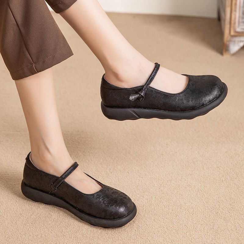 Green Mary Jane Flats For Women Wide Toe Shoes Soft Loafers Split Leather Moccasins For Moms Nurses 5