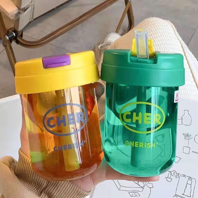 Cute Portable Kids Juice Cup, Mini Plastic Straw Water Bottle, Leakproof Outdoor Sports Drinkware, Anti-fall Design