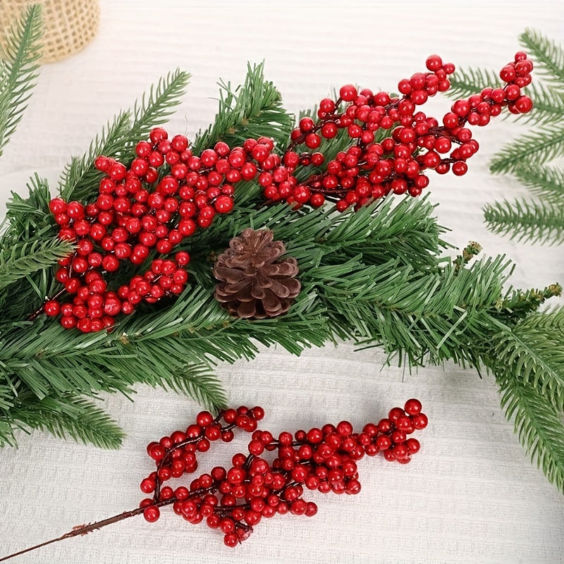 Set Of Bright Red Artificial Christmas Tree Berries Holiday Decoration 1