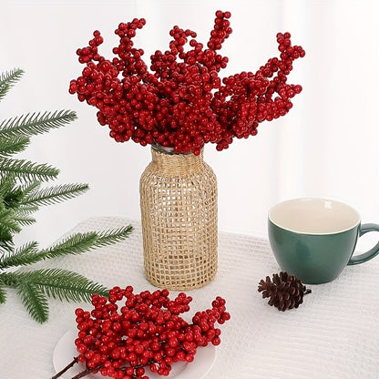 Set Of Bright Red Artificial Christmas Tree Berries Holiday Decoration 2