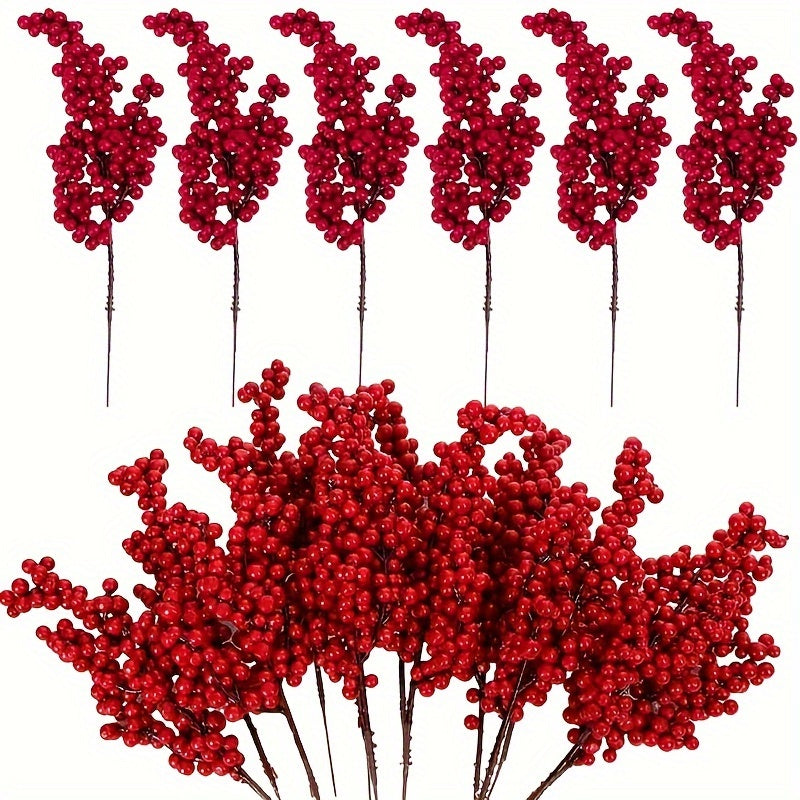 Set Of Bright Red Artificial Christmas Tree Berries Holiday Decoration 3