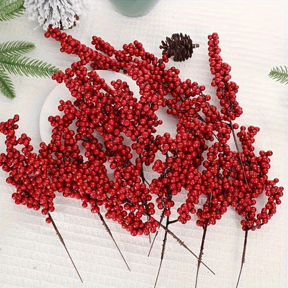Set Of Bright Red Artificial Christmas Tree Berries Holiday Decoration 4