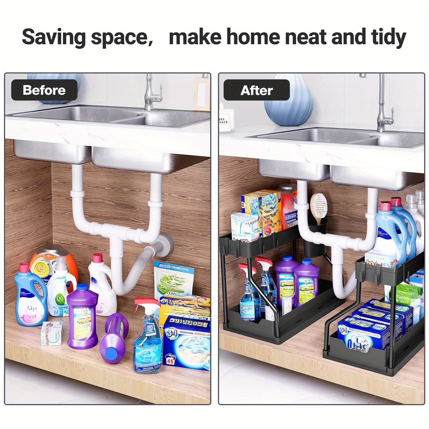 Multi Layer Pull Out Storage Rack For Kitchen Sink Sundries 1