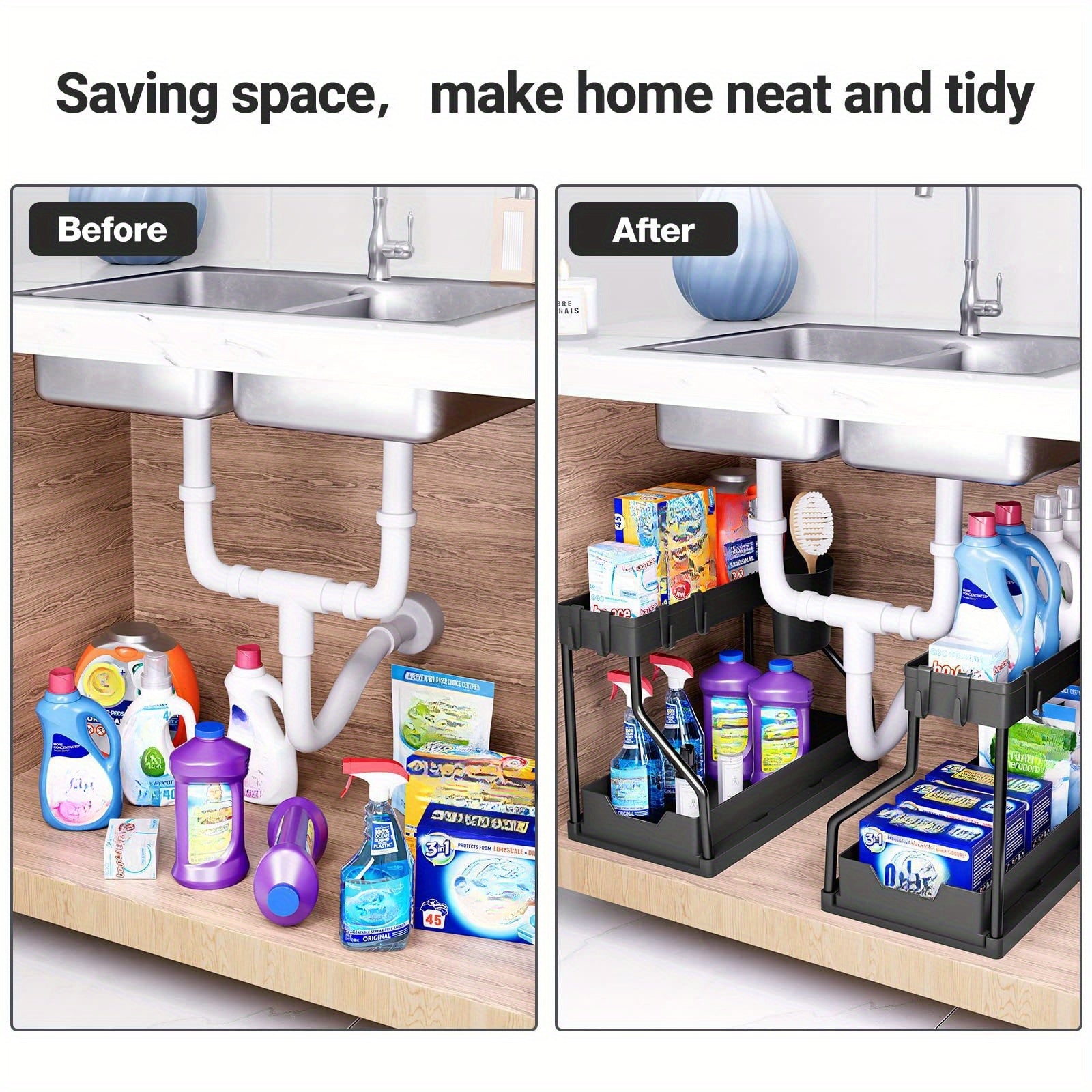 Multi Layer Pull Out Storage Rack For Kitchen Sink Sundries 1