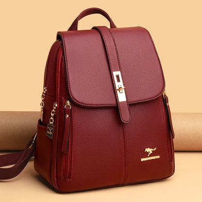 Leather Vintage School Backpack Large Capacity for Women Bookbag Travel Rucksack