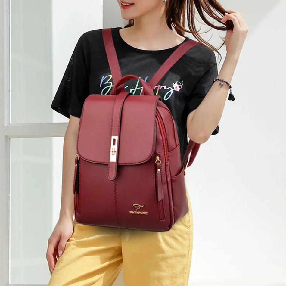 Leather Vintage School Backpack Large Capacity For Women Bookbag Travel Rucksack 2