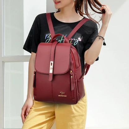 Leather Vintage School Backpack Large Capacity For Women Bookbag Travel Rucksack 2