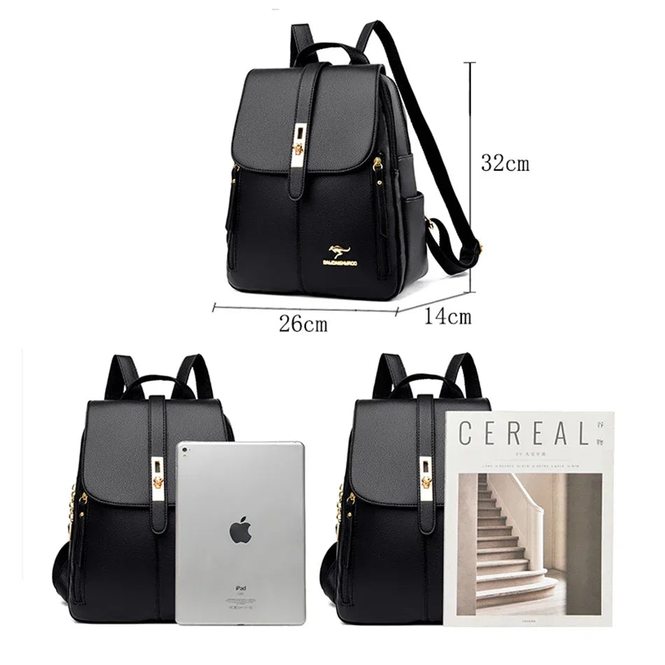 Leather Vintage School Backpack Large Capacity For Women Bookbag Travel Rucksack 3