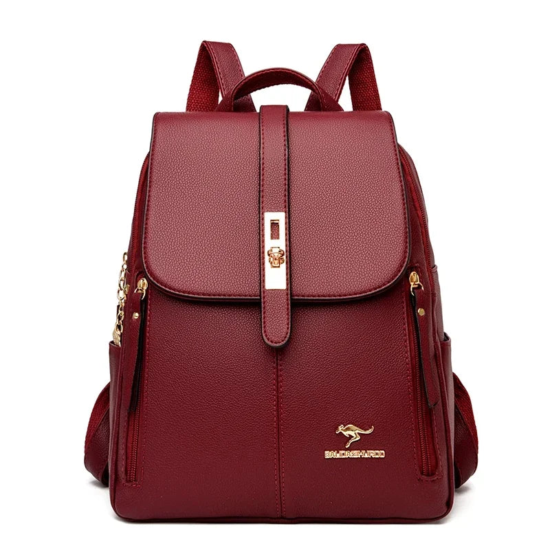 Leather Vintage School Backpack Large Capacity For Women Bookbag Travel Rucksack 5